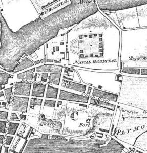 1820 Plan featuring the Naval Hospital, East Stonehouse